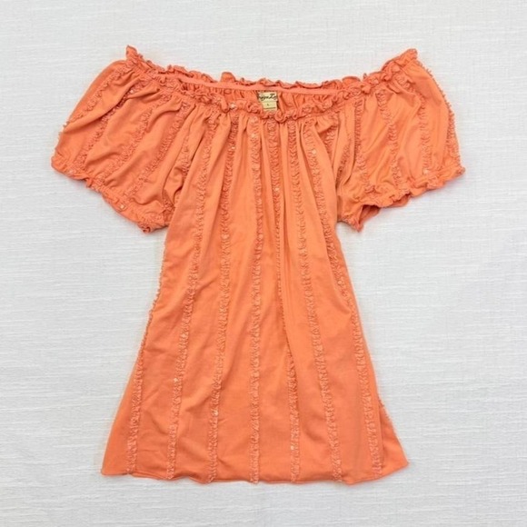Design Loft Tops - Y2K Off Shoulder Milkmaid Top Peach Coral Puff‎ Sleeve Fairycore Blouse Large